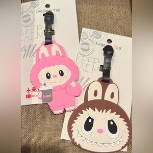Set of 2 Monster Bunny Luggage Tags – Pink & Brown